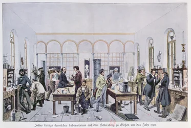 Vue du laboratoire de chimie du baron Justus von Liebig vers 1840 à Giessen